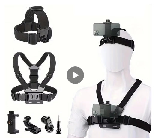 Head & Chest Strap Mount – Adjustable for GoPro, Phone, DJI Osmo, SJCAM, AKASO & Insta360